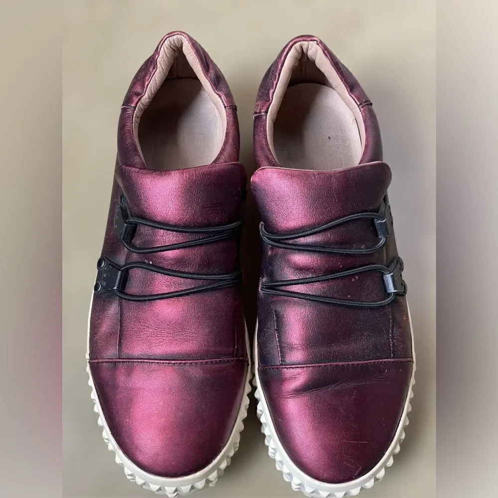 Frye Metallic Reddish/Purple Leather Upper Slip On Chunky Platform Shoes(37/6.5)